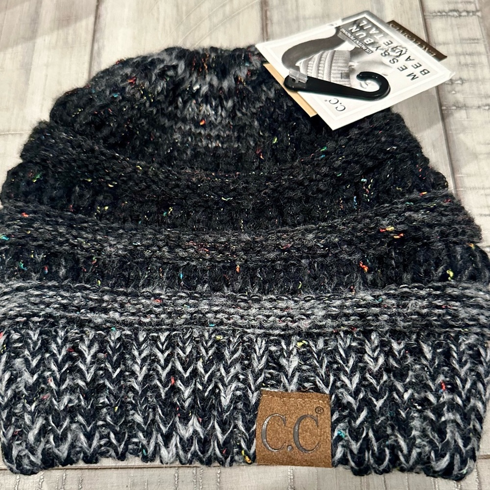 C.C BeanieTail Soft Stretch Cable Knit Ponytail Multi-color Beanie Hat